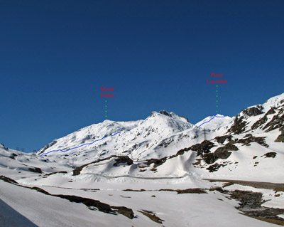 Itineraio discesa dal Pizzo Lucendro, visto dalla SS del Passo san Gottardo