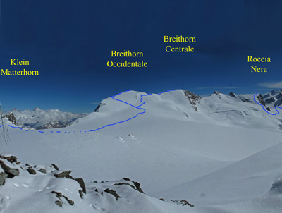 Breihorn Occidentale e centrale dalla Gobba di Rollin