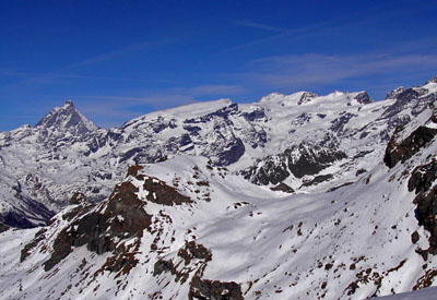 Cervino, Gobba di Rollin, Breithorn, visti dalla Punta Palasina